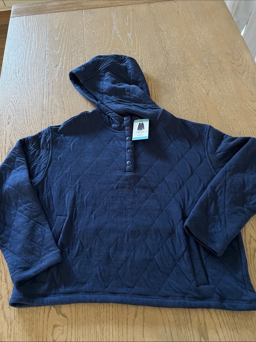 Lands End Quilted Navy Hooded Pullover